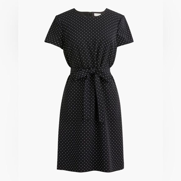J Crew Factory Polka Dot Belted Suiting Dress Size 6 Black and Ivory NWT - Picture 1 of 6